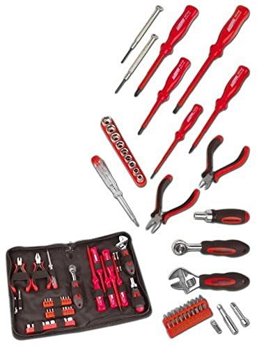 Brüder Mannesmann Elektronik-Werkzeugset 45-tlg., Präzisionsschraubendreher, Zangen und Ratsche für Reparaturen im Haushaltbau und Elektronik, kompaktes Nylon-Etui | M29044