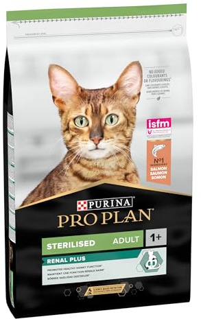 PURINA PRO PLAN Sterilised, Pienso para Gato Esterilizado Adulto, Comida Seca para gato con Salmón, 1 Saco de 10 kg