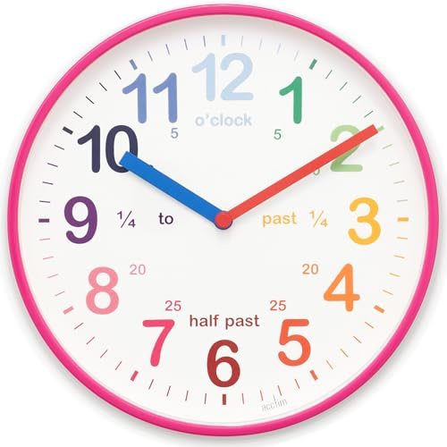 Acctim Wickford 22520 Horloge Murale à Quartz pour Enfants avec Cadran Arc-en-Ciel Rose 20 cm
