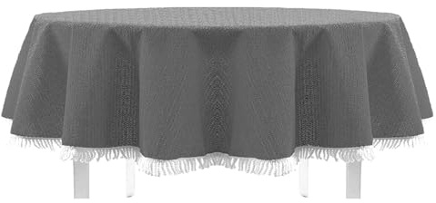 EXKLUSIV HEIMTEXTIL Gartentischdecke mit Fransen Tischdecke Classic Outdoor PVC Weichschaum rutschhemmend für Garten, Balkon, Terrasse 150x210 cm oval dunkelgrau