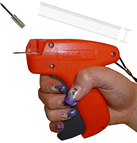 Etikettierpistole Saga X FEIN [7mm SET 1] + 1.000 NYLON-Fäden T-End zum Vorhänge falten + 1 Ersatznadel Etikettiergerät Tag Gun | PB-Onlinehandel