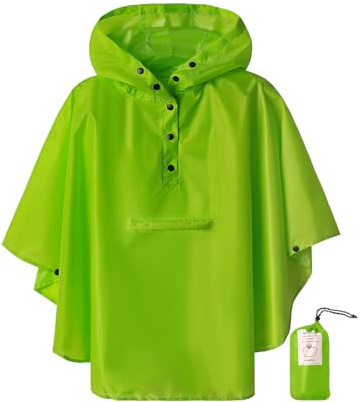 SaphiRose Lightweight Kids Rain Poncho Jacket Waterproof Outwear Rain Coat Green Large