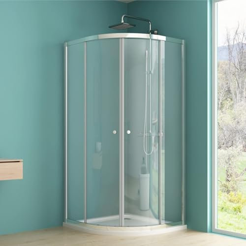 IMPTS Duschkabine 90x90cm Viertelkreis Runddusche, Duschabtrennung Schiebetür Dusche mit 6mm ESG Glas, Höhe 185 cm, Duschtüren Radius 550 mm, Ohne Duschwanne
