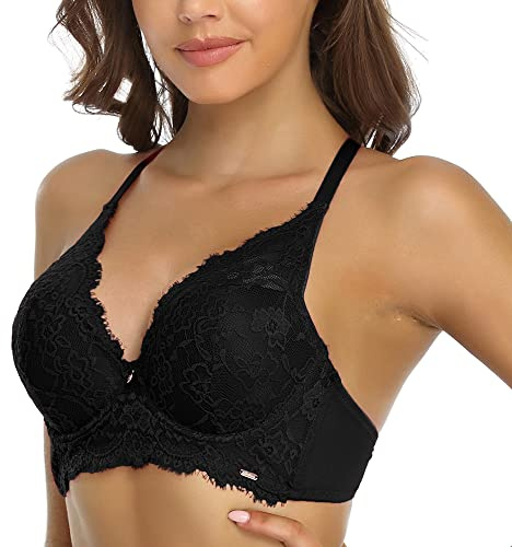 SHEKINI Reggiseno con Ferretto Donna Reggiseno Push Up Pizzo Scollatura Profonda Schiena Nuda Donna Sexy Lingerie Incrociato Dietro