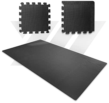 YM Tappeto Componibile Protettivo Fonoassorbente Antivibrazioni Tapis Roulant e Fitness, Nero, 18 Pezzi (32 cm ciascuno) + bordi, Tatami Puzzle per Fitness, Schiuma Eva Alta Densità Varie Dimensioni