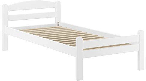 Erst-Holz Weißes Einzelbett Buche massiv 90x200 Bettgestell und wählbare Ausstattung V-60.45-09W, Ausstattung:Rollrost inkl.