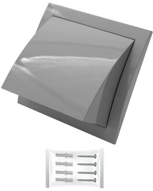 H&C VENT Grey Exhaust Hood Vent 153 mm with 100 mm 4 inch Connector Flange│ Air Ventilation Covers with Valve/Backdraft and Mouse Protection │ Extractor Cap Cover for Duct Pipe│ Inside and Outside