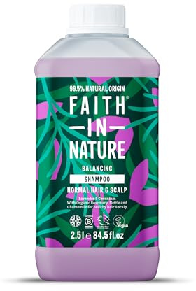 Faith In Nature Natural Lavender & Geranium Shampoo, Balancing for Normal Hair & Scalp, Vegan & Cruelty Free, No SLS, Silcones or Parabens, 2.5L Refill