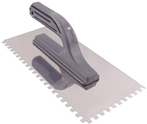 BAUSTER® Edelstahl Glättkelle 270 x 128 mm mit Zahnung Zahnkelle zum Verlegen von Fliesen Edelstahlkelle mit Kunststoffgriff unentbehrlich beim Fliesen Unterschiedliche (4x4mm)