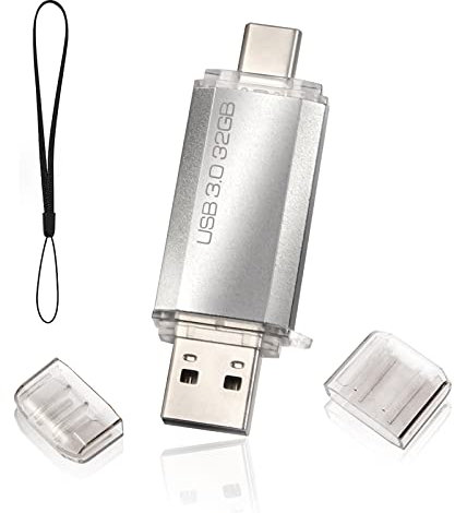 Chiavetta USB 2 in1 3.0 32 GB, Type C Pendrive 32GB 3.0 USB C Flash Drive 3.0 32 Giga 2-in-1 OTG Penna USB 32 GB per PC/Tablet/Laptop/Smartphone con Tipo C, Xiaomi/Oneplus/Huawei (Silver)