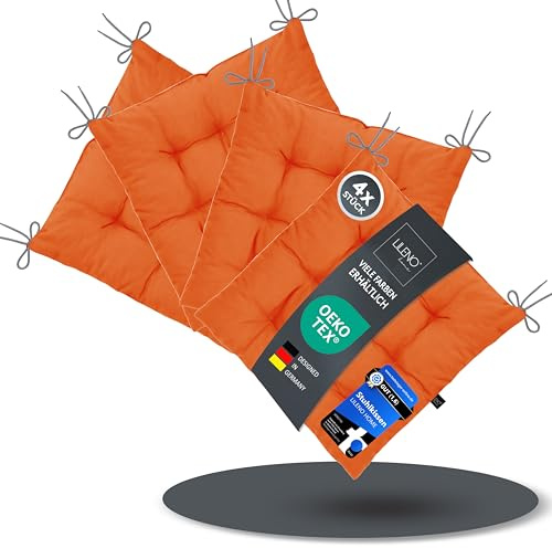 LILENO HOME 4er Set Stuhlkissen 06 Orange (40x40x6 cm) - Sitzkissen für Garten, Küche oder Esszimmer - UV-beständige Indoor u. Outdoor Stuhlauflage als Stuhl-Kissen (Linda FUM)