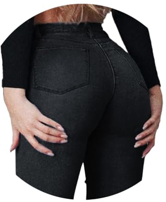 ORANDESIGNE Donna Jeggings Vita Alta Pantaloni Elastici Slim Fit Jeans Larghi Vintage Casuale Tinta Unita Pants Leggins E Nero XL