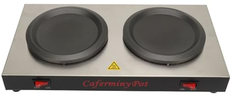 Double Coffee Pot Warmer, Commercial Dual Hot Plate Decanter Warmer, Stainless Steel Portable Coffee Warmer for Cafe, Office Break Room, Buffet and Restaurant, US Plug 110V