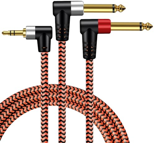 BMZFYBS 3.5mm to 6.35mm Cable,Youii 3.5mm 1/8 TRS to Dual 6.35mm 1/4 TS Mono Right Angle Stereo Y-Cable Splitter Cord Compatible for iPhone, iPod, CD Players,Home Stereo Systems. (4m)