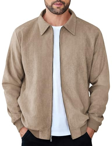 COOFANDY Men's Faux Suede Jacket Lightweight Softshell Flight Bomber Jacket