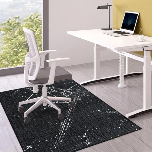 Bodenschutzmatte Bürostuhl 90X120 cm - Luxuriöse Bedruckter Stoff Bürostuhl Unterlage für Parkett und Hartböden, Mehrzweck Schreibtischstuhl Unterlage für zu Hause und im Büro (Schwarz, 90 x 120 cm)