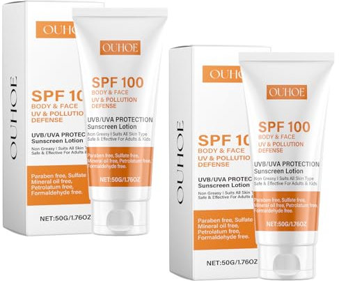 Sonnencreme 2 PCS Sonnencreme Gesicht Sunscreen Sonnenschutz Gesicht Sonnencreme Lsf 100 Beruhigender Sonnenschutz Nicht Fettend und Wasserfest Sonnenschutz Gesicht für Jeden Hauttyp (50g)