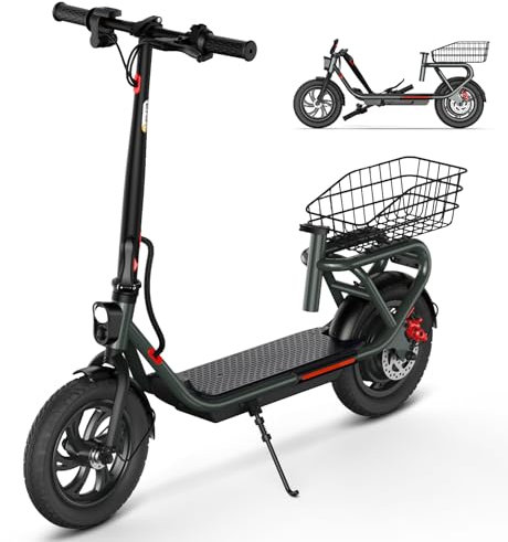 SISIGAD Trottinette Electrique 12 Pouces Trottinette Electrique Adulte Pliable E Scooter avec Panier Amovible, E Roller 36V 7.8AH Batterie 25km/h Maxi Vitesse 300W Moteur, Double Frein & Léger