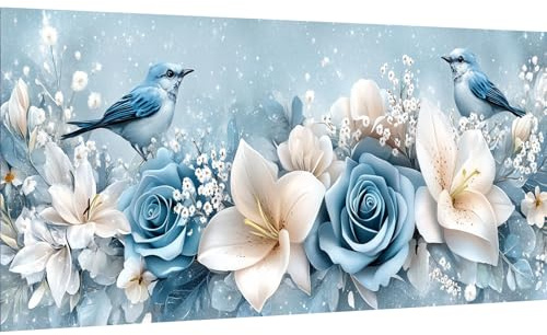 Ginfonr DIY Large Diamond Art Kits for Adults, Bird Diamond Painting for Adults, Diamond Art Flower Full Drill, Diamond Art Kits Embroidery Rhinestone Craft for Home Wall Decor 31.5 x 11.81 inch
