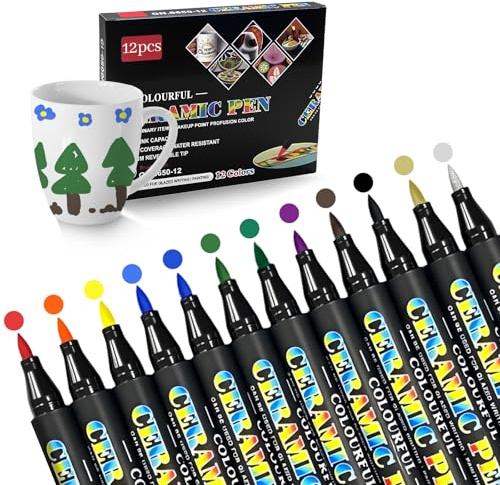 Bellanova Juego de 12 Colores Rotuladores para Porcelana, Punta de Fibra Única, Marcadores para Cerámica Aptos para Decoración en Porcelana, Cerámica, Vidrio y Piedra