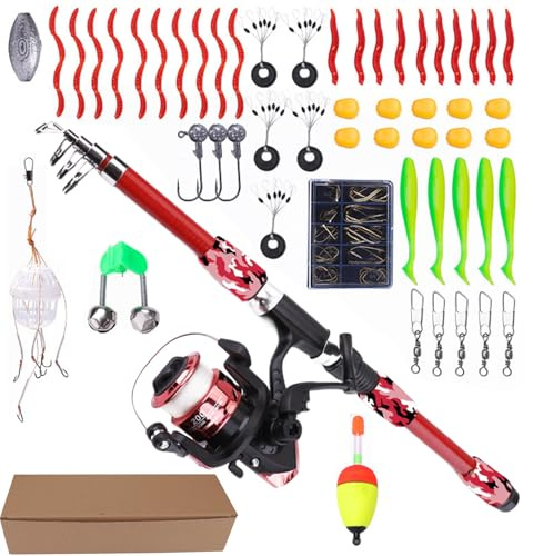 Hiemible Kit Canne À Pêche | Moulinet Combo avec Canne Télescopique,Équipement Eau Douce Et Salée pour Activités Extérieures sur Lacs Rivières Plages