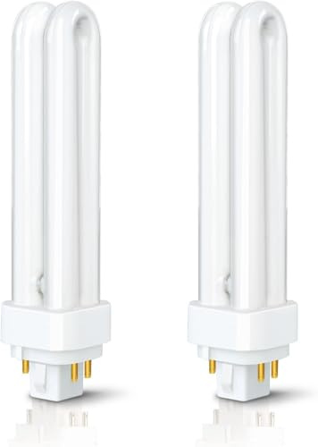 2 x Luxsa Lighting 18W CFL G24Q-3 4 Pin Compact Fluorescent Light 18W PLC Tube Bulbs 1210LM Energy Saving G24Q-3 Compact Fluorescent Lamp CFL Light Bulbs 4000K Cool White Double Turn 2U Tube