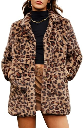 ELLEVEN Leopard Faux Fur Long Coats Winter Jackets for Women Warm Fluffy Cheetah Print Overcoat Fashion Outfits Brown Leopard Medium