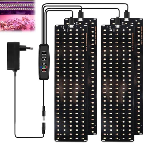 Lot de 4 lampes LED à spectre complet, étanchéité IP44, lumière pour plantes LED à spectre complet, intensité variable à 10 niveaux, minuterie de croissance 30 x 8 cm