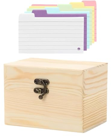 Archiviazione Schede Indice | Porta Biglietti Da Visita In Legno E Scatola Organizer Per Flashcard File Desktop Riutilizzabile Per Appunti Di Studio, Cartoline, Ricette E Foto | Set Ideale Per Student