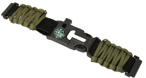 CFTGIW 6 I 1 Paracord Armband Watch Band 22mm Spänne med Fire Starter Kompass Whistle Passar för Huami Svart Rep och Startrem Praktisk Användning 1 6 I Kompass Multipel Eld Fire (OD Grön)