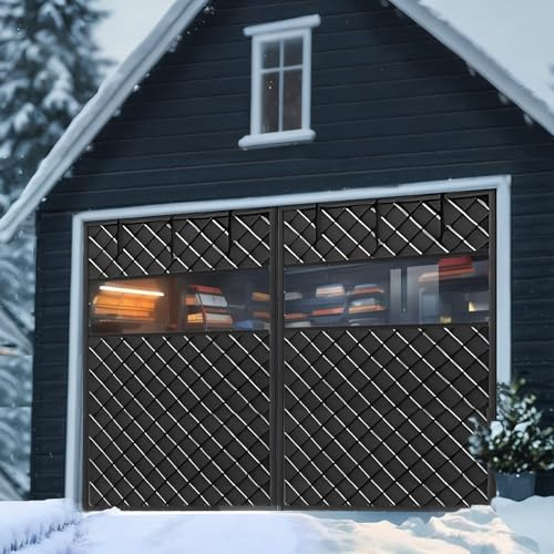 Garageportsisolering För Vintern, Magnetiskt Värmeisolerat Garagegardinskydd Med Klart Fönster, Bildörrsnät Med Förtjockad Bomull(Black,12x8FT)
