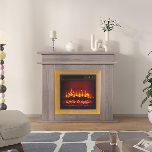 Caminetto Elettrico da Parete, Caminetto Elettrico da Parete con Effetto Fiamma LED 3D, CAMinetto Decorativo Autoportante con Colore e LED Regolabili Riscaldamento ELETTRICO (Colore rovere, 101x35x89)