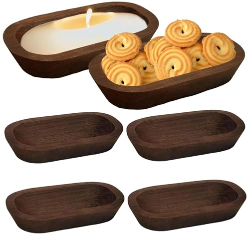 AZIDWERYQ Cuencos de masa para hacer velas, 4 cuencos de madera para decoración de pan y alimentos, cuenco de masa de madera de 9, 8x5, 9x2 pulgadas