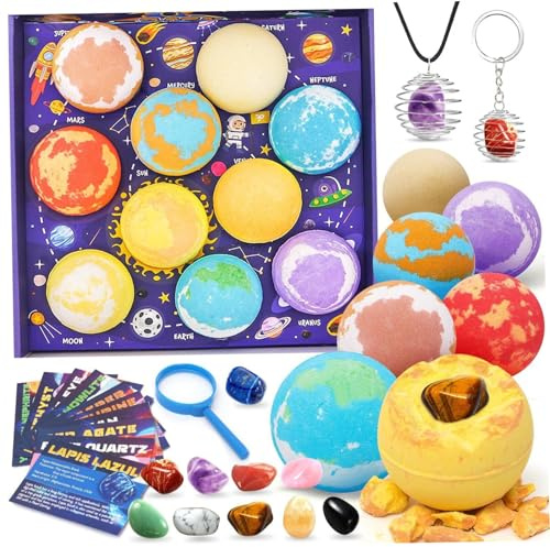 Bombe da bagno con giocattoli all'interno, 10 pezzi/set 60g Bombe da doccia con ingredienti naturali spaziali Palle da bagno planetarie con giocattolo nascosto all'interno per ragazzi e ragazze con g