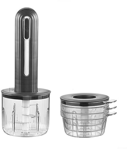 Lot de 3 hachoirs à viande électriques avec 3 tasses pour ail, oignons, légumes, hacher efficacement la viande à la maison (noir)