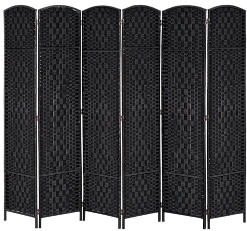 HOMCOM Room Divider, 6 Panel Folding Privacy Screen, 6FT Tall Portable Wicker Weave Partition Wall Divider for Bedroom, Home Office, Black