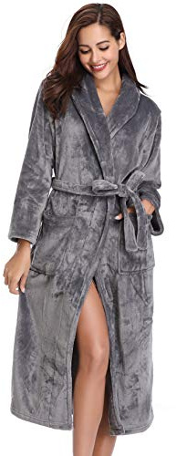Vlazom Vestaglia Donna Invernale in Pile Morbido Accappatoio Elegante per Casa Natalizio，Grigio Gcuro，L