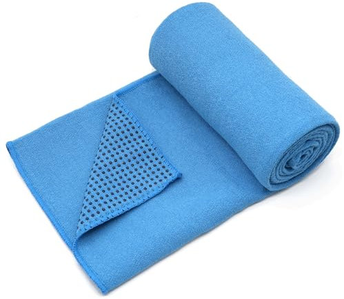 Yoga-Handtuch, Hot Yoga-Matte, Handtuch – schweißabsorbierend, rutschfest, für Hot Yoga, Pilates und Workout, 61 cm x 183 cm (Griffpunkte, blau)