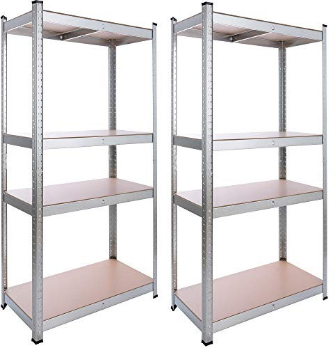 Arebos Schwerlastregal 2er Set | 160x80x40 cm | 320kg Tragkraft | 4 MDF Platten | Einfache Montage durch Stecksystem Regal Lagerregal Kellerregal Steckregal Werkstattregal verzinkt