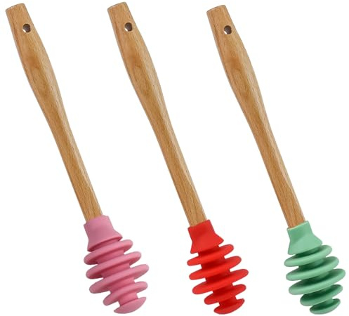 3 Pcs Silicone Honey Dipper Sticks - Spiral Design Non-Drip Honey Spoon with Jar Stirring Rod, Food-Grade BPA Free Dispenser for Syrup, Jam & Beverages