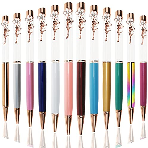 Oddmoal 12 Pack Colorful Empty Tube Floating DIY Pens with Liquid Flower Sand filled,Creative Herbarium Empty Twist Metal Ballpoint Pens for Gift