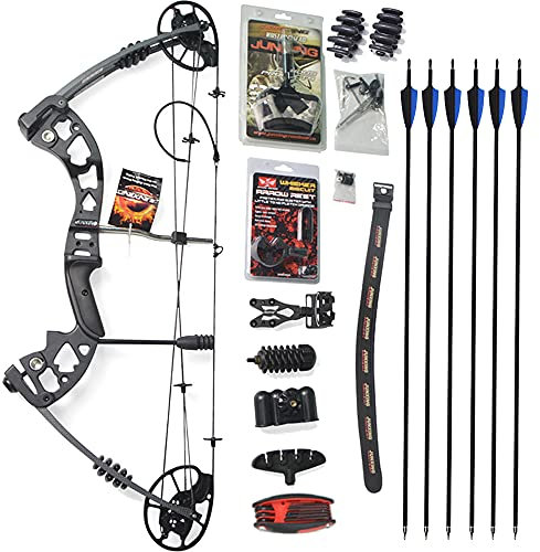 SHARROW Bogenschießen Compoundbogen Set 25-75Lbs Einstellbar 320FPS Jagdbogen Pfeil und Bogen Set Erwachsene Sportbogen Compound Bogen Set mit JagdzubehöR Carbonpfeile Rechte Hand (Schwarz+Pfeile)