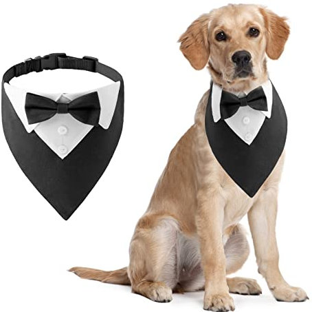 HACRAHO Formales Hunde-Smoking-Bandana, 1 STÜCK Hund Tuxedo Baumwolle Bandana Hundehochzeitshalsband Mit Fliege Und Krawatte Für Mittlere Und Große Hunde, M