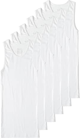 Comfneat Men's 6-Pack A-Shirts Tight Fit Tank Tops Cotton Spandex Undershirts (White 6-Pack, L)