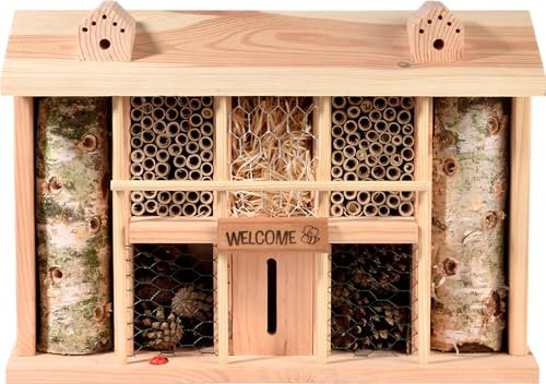 dobar® green label 22390FSCe Großes Insektenhotel Alabama- Nisthilfe für Wildbienen & Insekten - Bienenhaus aus Massivholz - Insektennisthilfe für Garten/Terrasse/Balkon - 44 x 13,5 x 30 cm - Natur