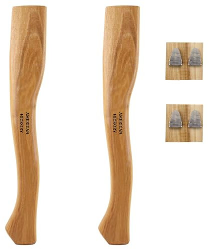 2 Pack American Hickory Axe Handle Replacement for 14 Axes That use 1-1/4 Pound Heads Complete Set with Wooden and Steel Wedges - Hatchet Handle Replacement - Hickory Hatchet Handle Replacement Axe