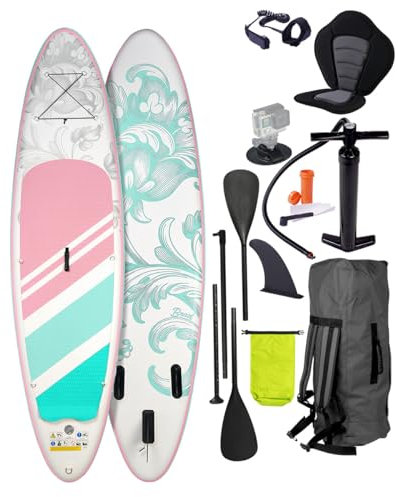 BRAST® SUP Board Lady | Aufblasbares Stand up Paddle Set für Frauen | 300cm viele Modelle | inkl. Sonderzubehör | 2in1 Paddel Kajak-Sitz Action-Cam-Halterung Fußschlaufe Pumpe Rucksack | Pastell 300