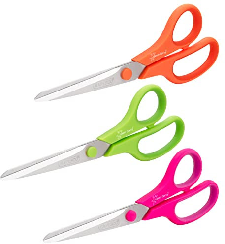 Rapesco 1667 Germ-Savvy Antibactérien, Ciseaux 21 cm avec Lames en Titane et Poignées Souples, Couleurs Assorties, Lot de 3