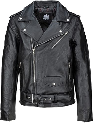 URBAN 5884 Herren Lederjacke Perfecto, Weiches und Strapazierfähiges echtes Rindsleder, Biker Style Herrenjacke, Schwarz, 4XL