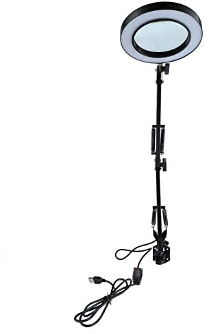 Lente D'ingrandimento 10X con Luce e Supporto Lampada Scrivania a LED Dimmerabile con Morsetto per Saldature Artigianali di Riparazione